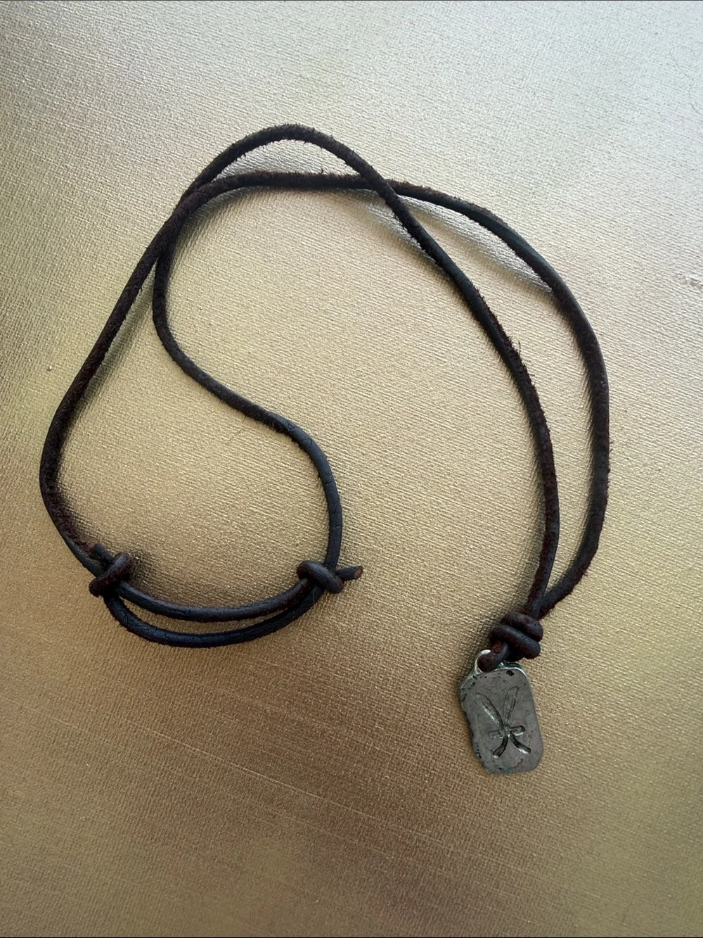 PISCES symbol handcrafted carved pewter pendant - brown leather cord necklace